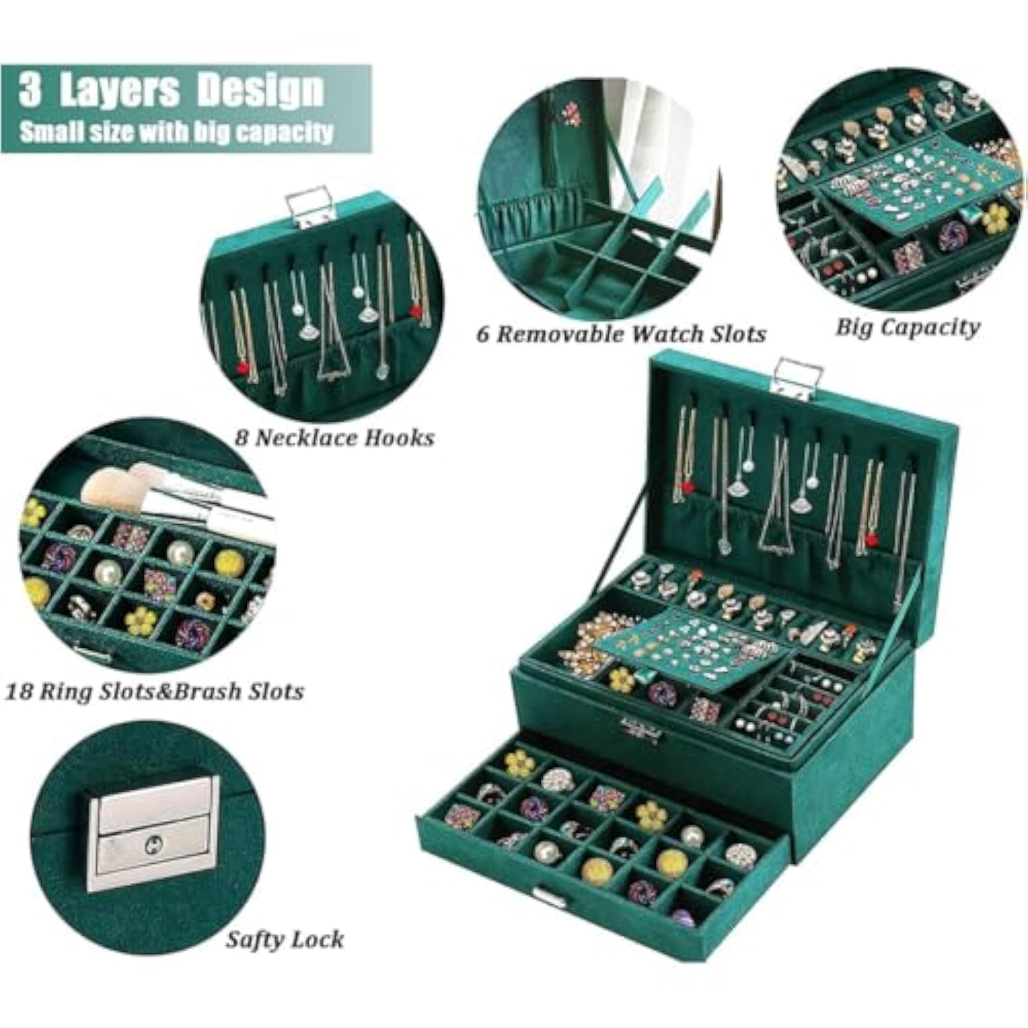 3-layers Green Stud Jewelry Organizer Box